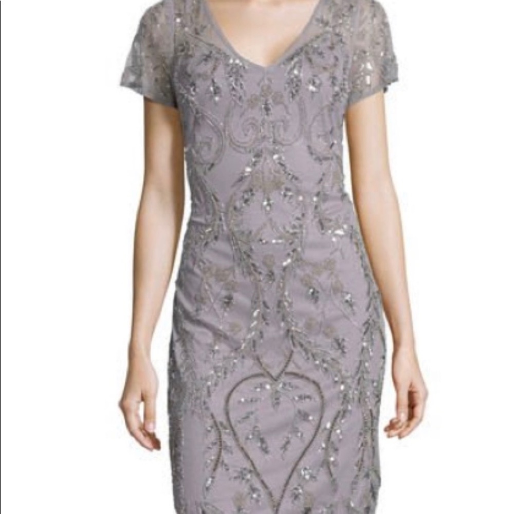 Adrianna Papell short sleeve beaded cocktail dress